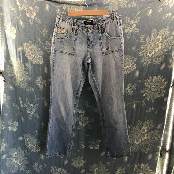 Squeeze jeans stone washed sightly distressed patchwork relaxed fit jeans size 9 - Picture 1 of 7